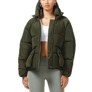 TOAST SOCIETY PLUTO KHAKI GREEN PUFFER JACKET Hooded Patch‎ Pocket EUC Size M